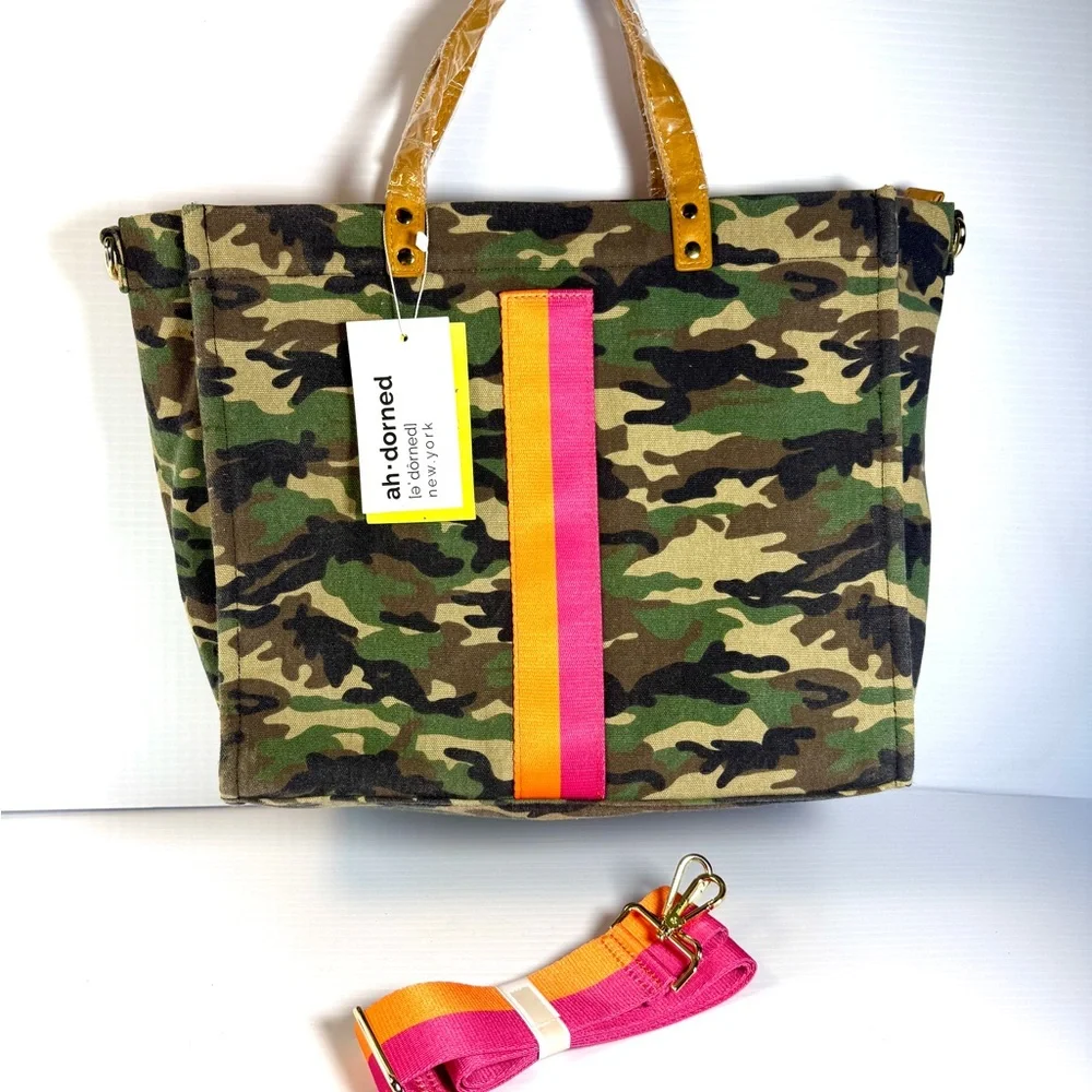 ali+donned Camo Canvas Tote with Pink & Orange Accent